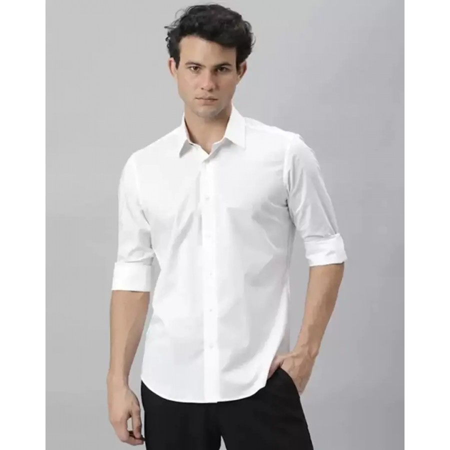 Stylish White Solid Long Sleeves Shirt For Men