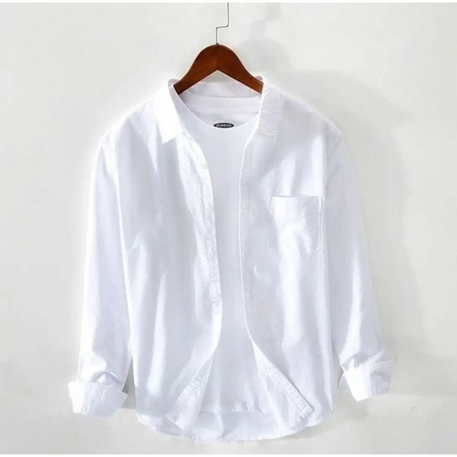 Stylish White Solid Long Sleeves Shirt For Men