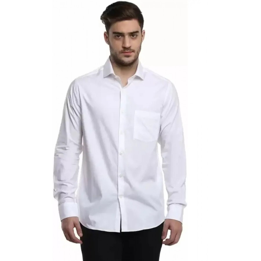 Stylish White Solid Long Sleeves Shirt For Men