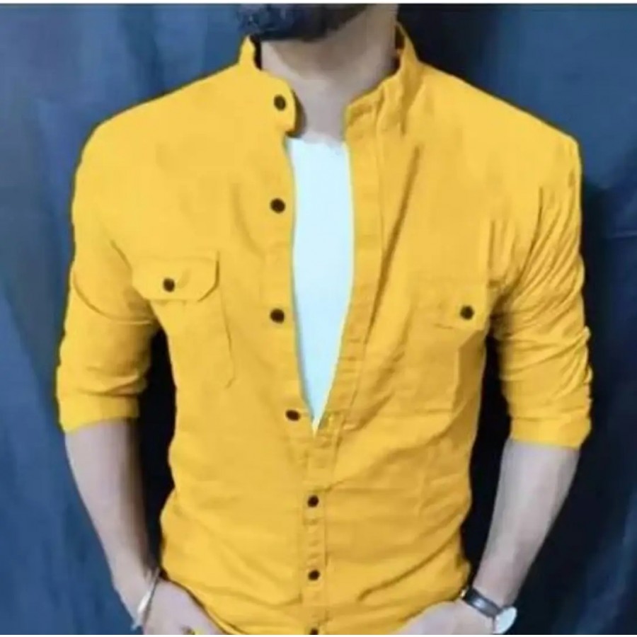 Stylish Yellow Cotton Blend Solid Casual Shirt For Men