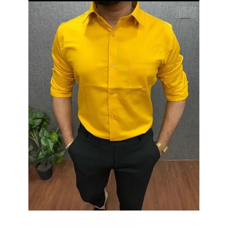 Stylish Yellow Solid Long Sleeves Shirt For Men