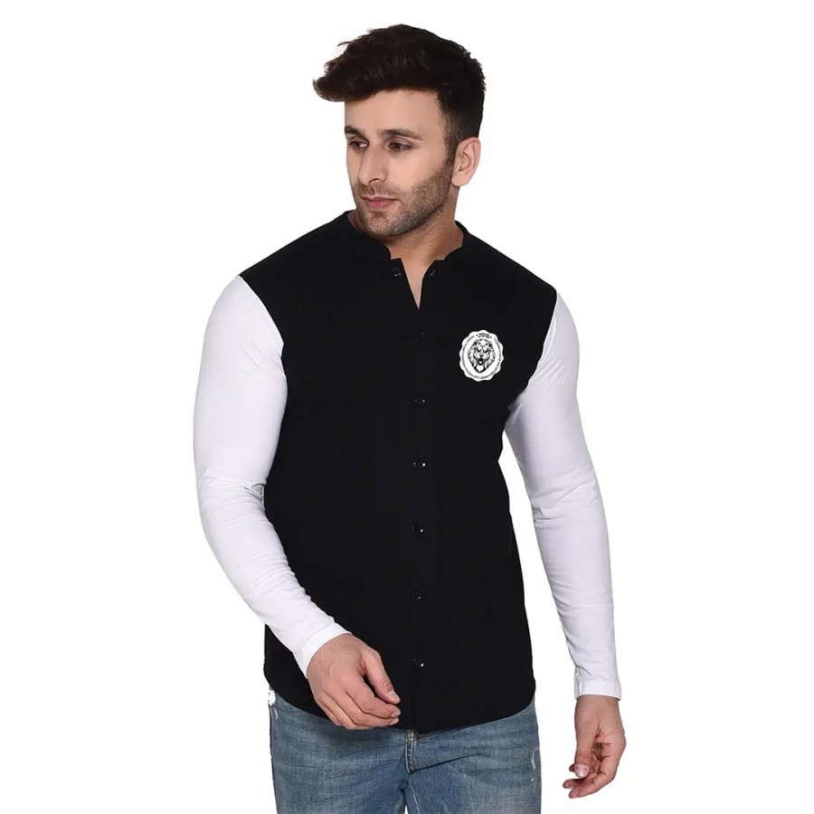 Tfurnish Black Cotton Blend Solid Long Sleeves Casual Shirts For Men