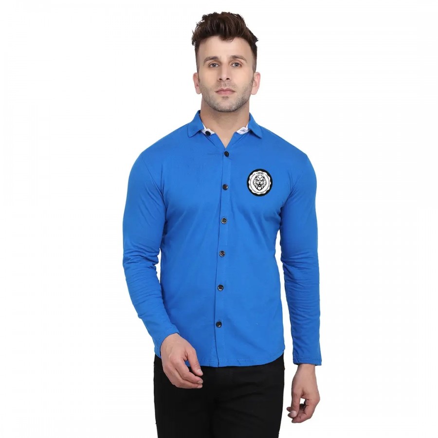 Tfurnish Blue Cotton Blend Solid Long Sleeves Casual Shirts For Men