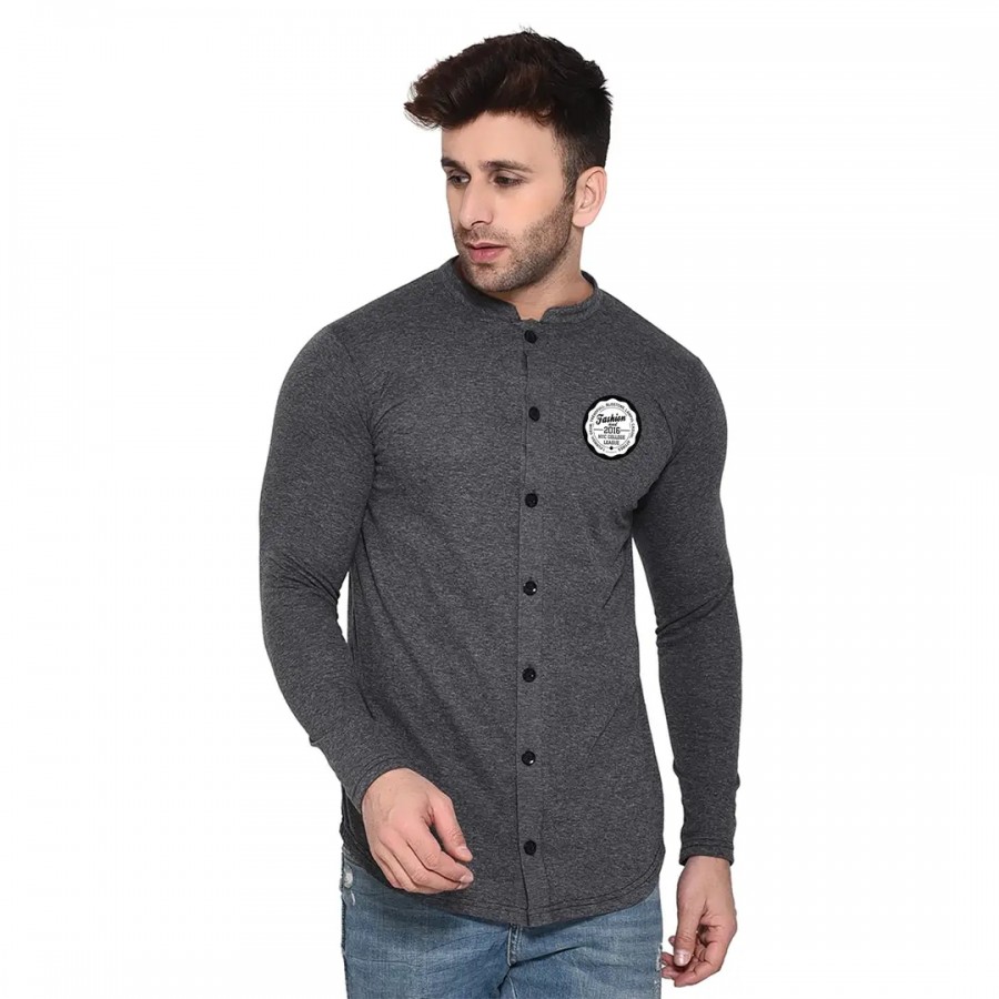 Tfurnish Grey Cotton Blend Solid Long Sleeves Casual Shirts For Men