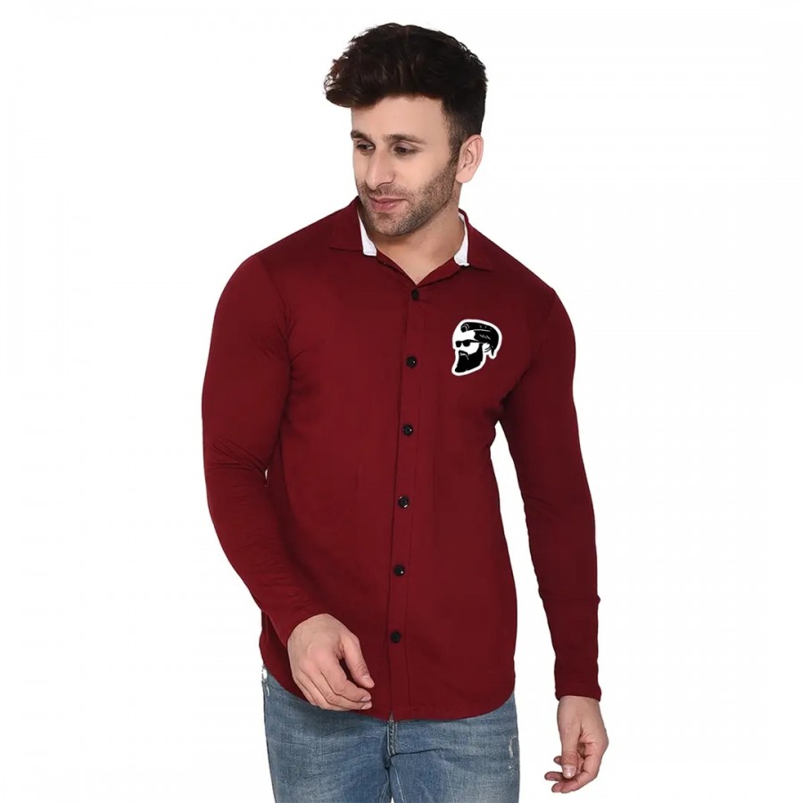 Tfurnish Maroon Cotton Blend Solid Long Sleeves Casual Shirts For Men