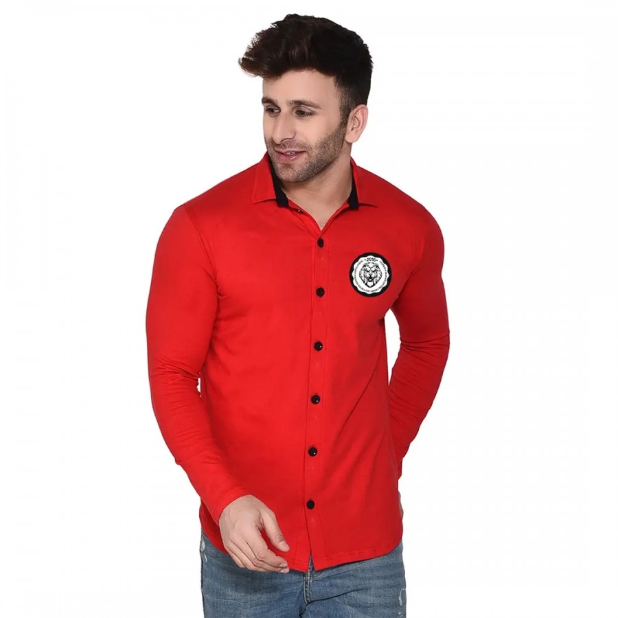 Tfurnish Red Cotton Blend Solid Long Sleeves Casual Shirts For Men