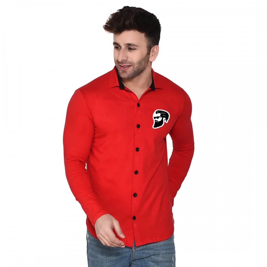 Tfurnish Red Cotton Blend Solid Long Sleeves Casual Shirts For Men