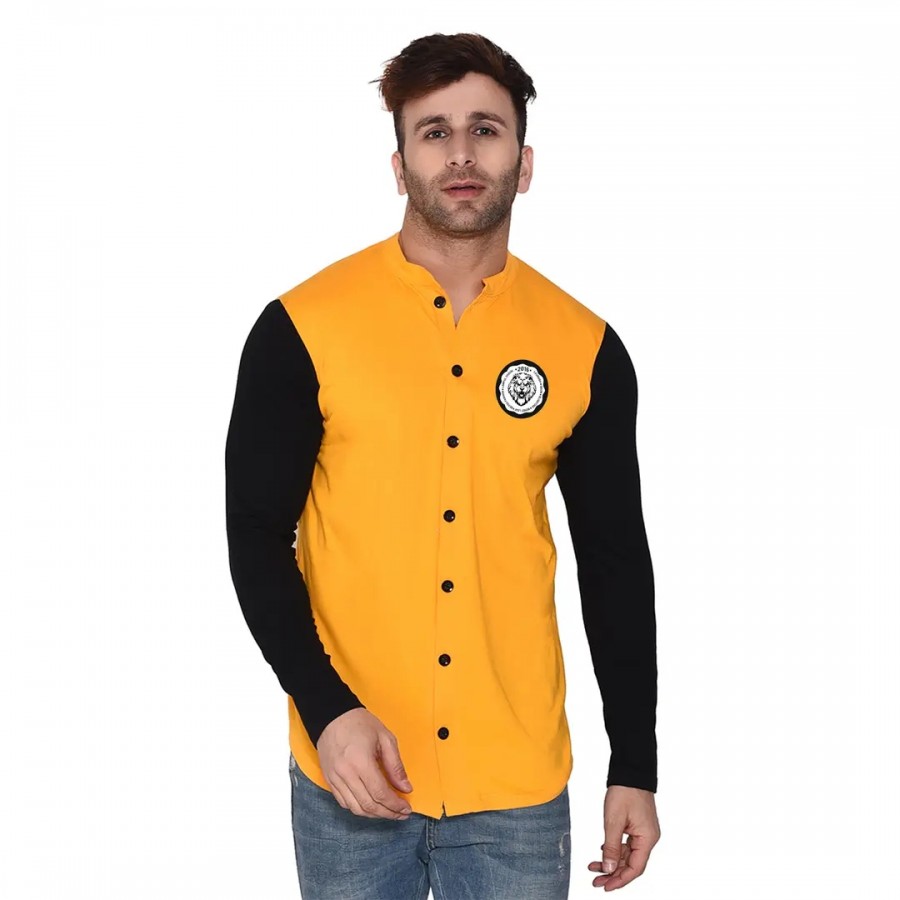 Tfurnish Yellow Cotton Blend Solid Long Sleeves Casual Shirts For Men