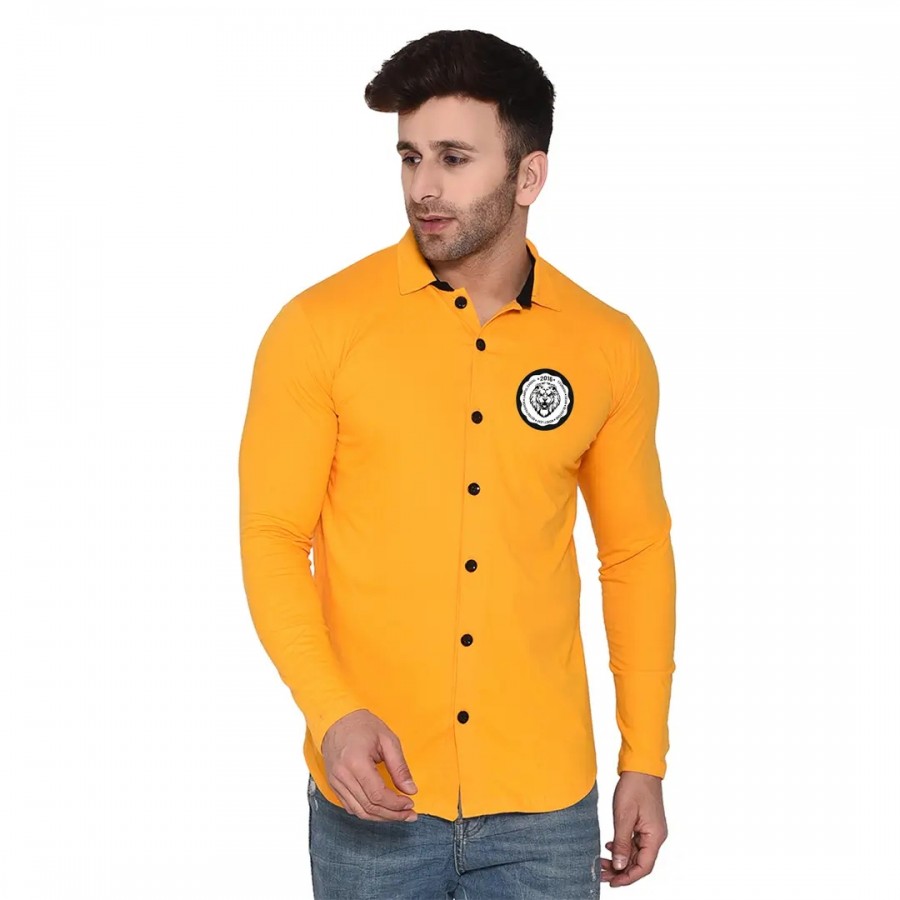 Tfurnish Yellow Cotton Blend Solid Long Sleeves Casual Shirts For Men