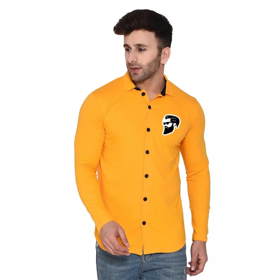 Tfurnish Yellow Cotton Blend Solid Long Sleeves Casual Shirts For Men