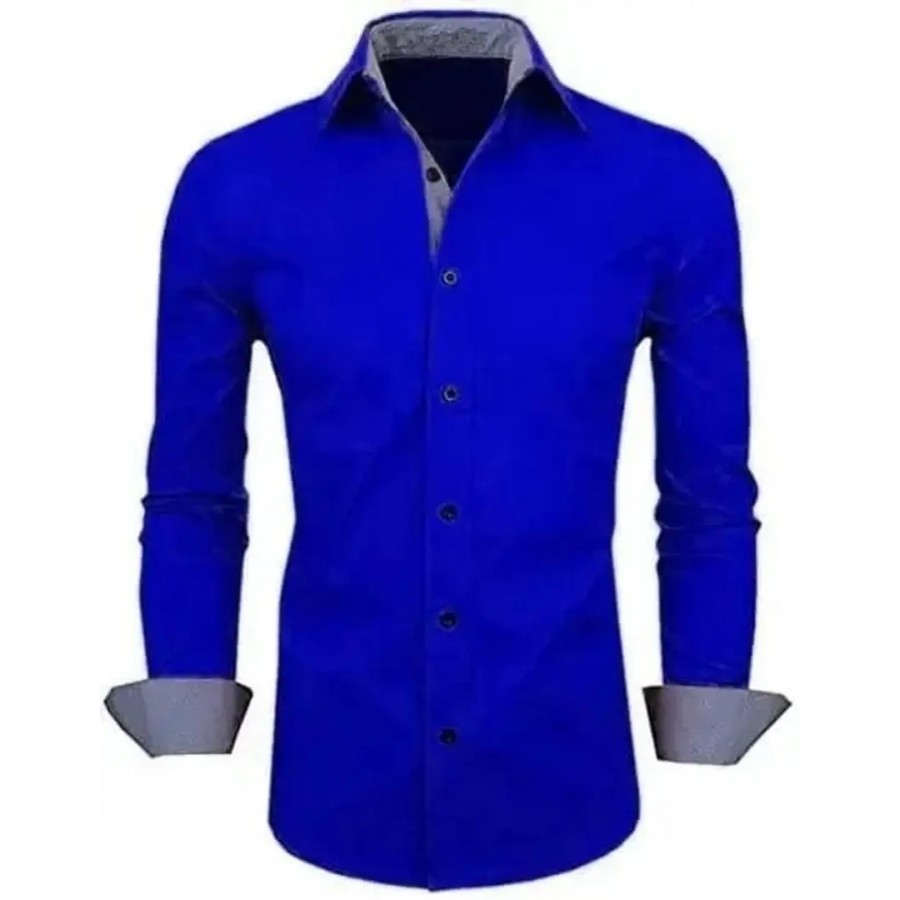 Trendy Blue Cotton Solid Casual Shirt For Men