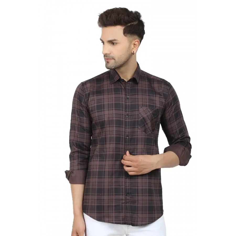 Trendy Cotton Blend Checked Long Sleeves Casual Shirt