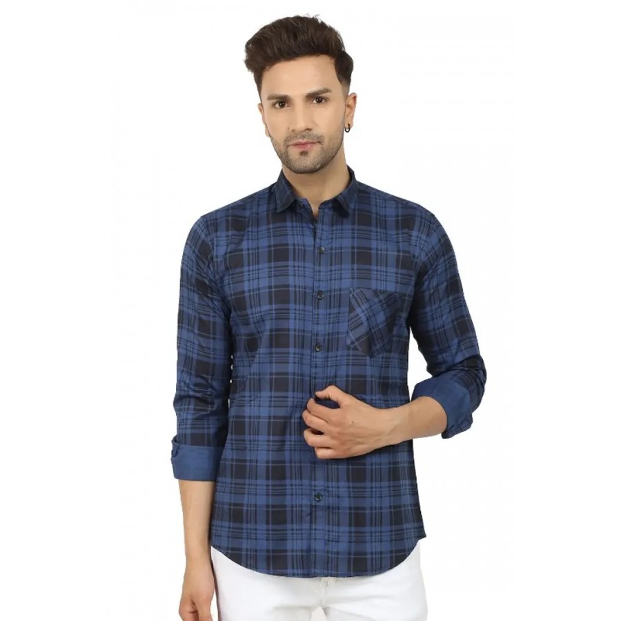 Trendy Cotton Blend Checked Long Sleeves Casual Shirt