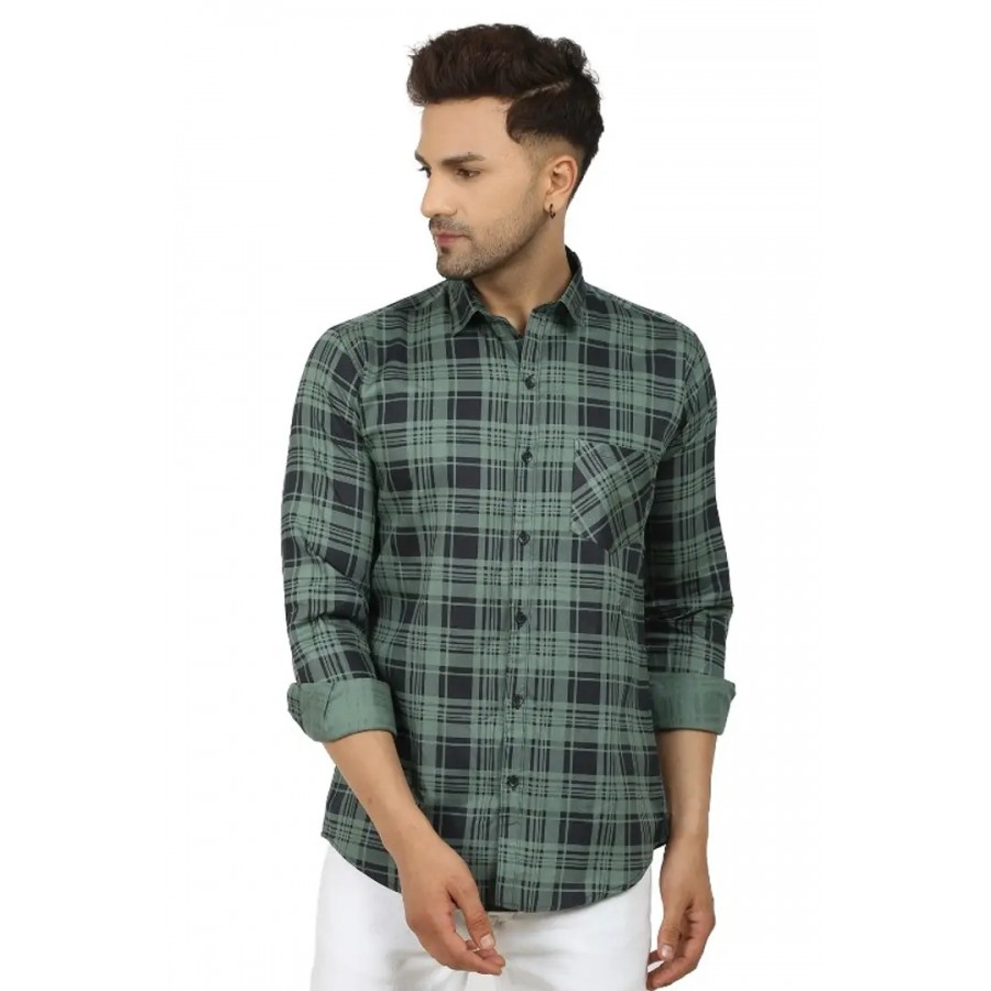 Trendy Cotton Blend Checked Long Sleeves Casual Shirt