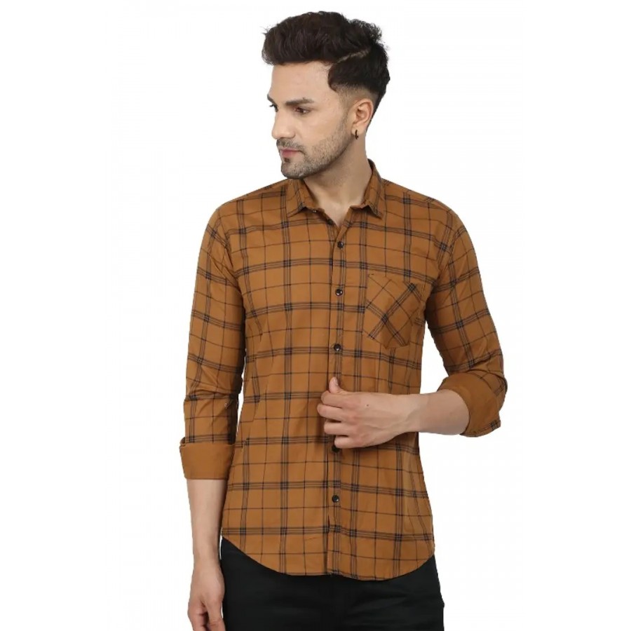 Trendy Cotton Blend Checked Long Sleeves Casual Shirt