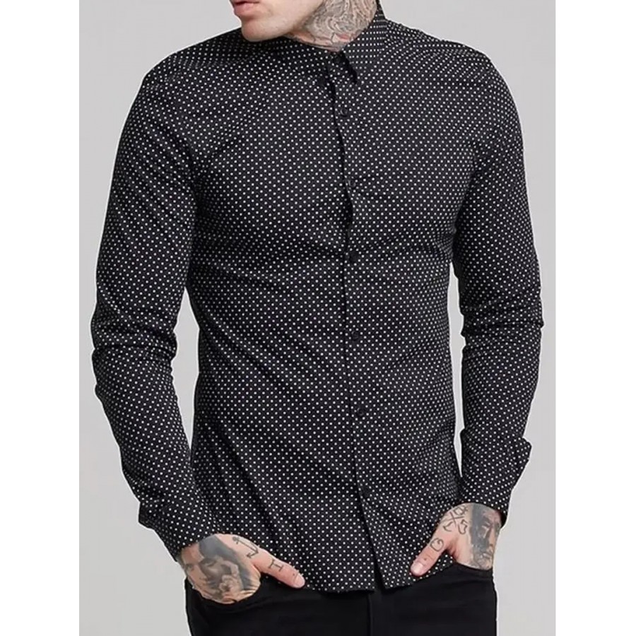 Trendy Black Cotton Long Sleeves Printed Regular Fit Casual Shirt For Men