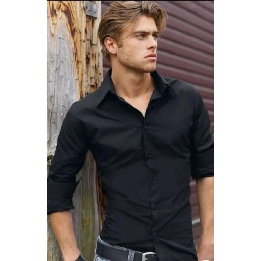 Trendy Black Cotton Long Sleeves Solid Regular Fit Casual Shirt For Men