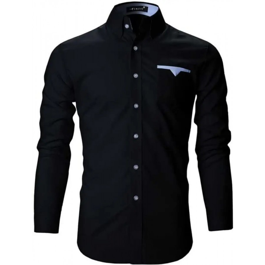 Trendy Black Cotton Solid Casual Shirt For Men