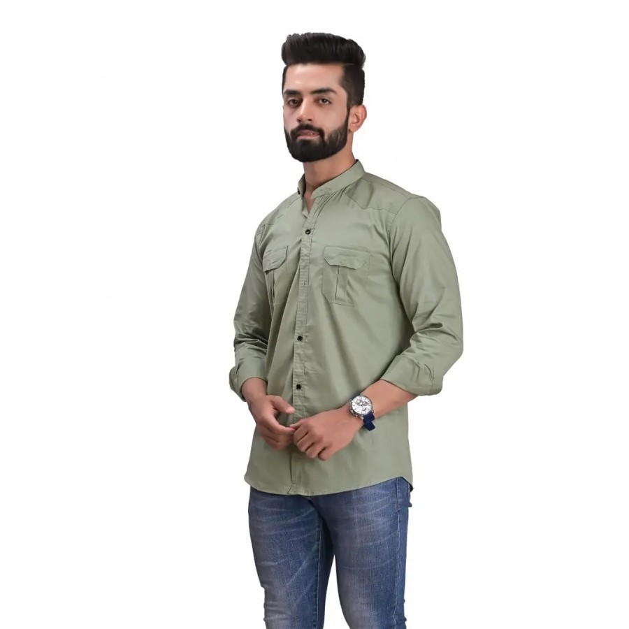 Trendy Men Double Pocket Cotton Blend Shirt for Men