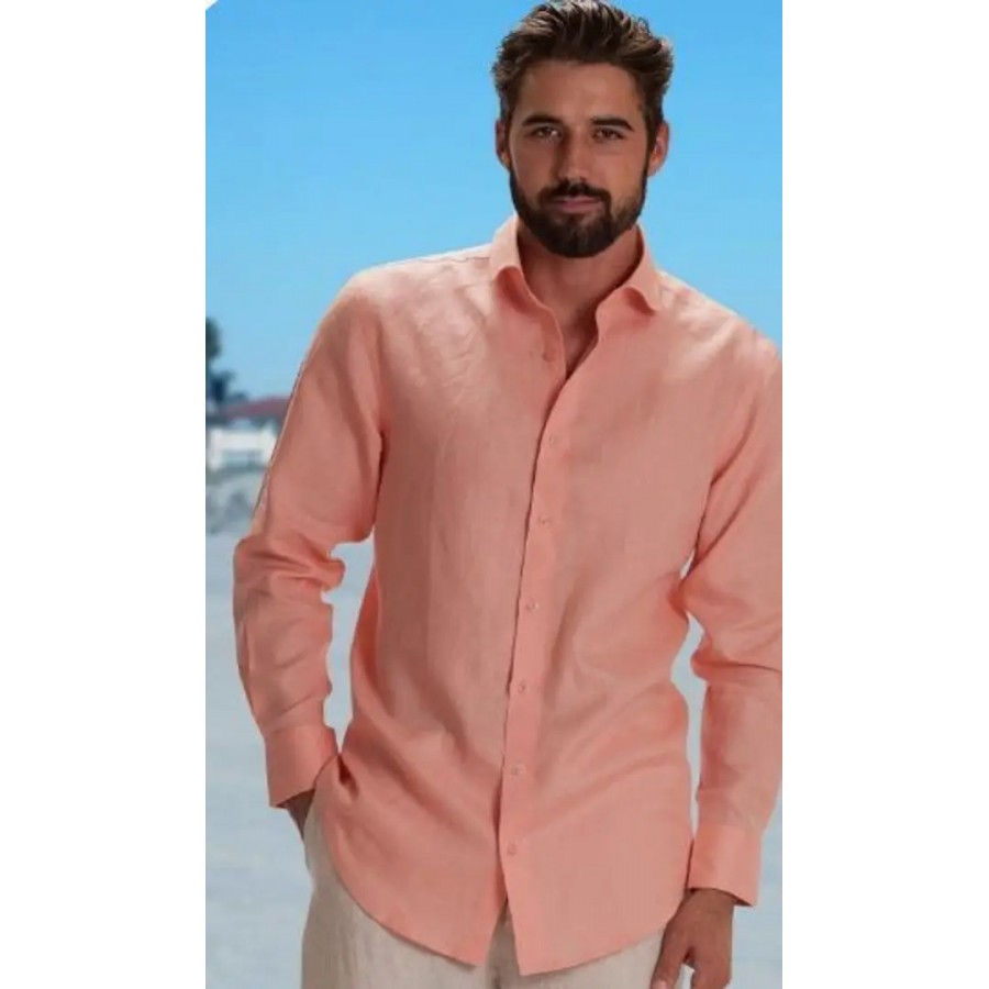 Trendy Orange Cotton Long Sleeves Solid Regular Fit Casual Shirt For Men