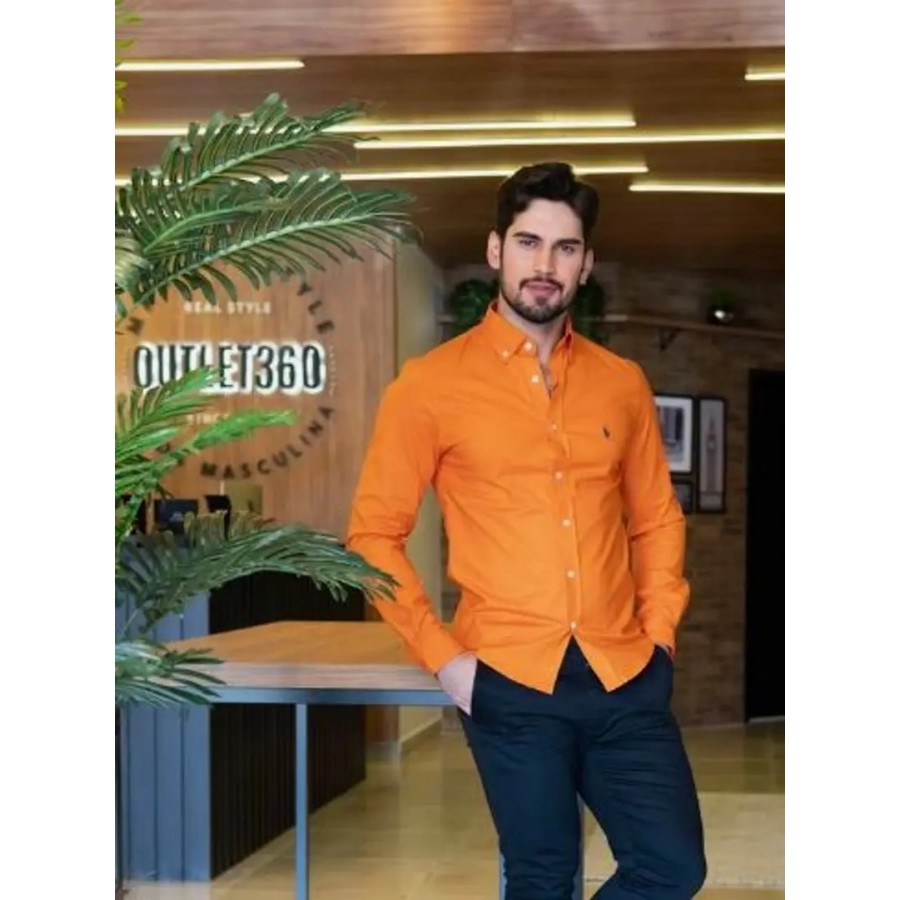 Trendy Orange Cotton Long Sleeves Solid Regular Fit Casual Shirt For Men