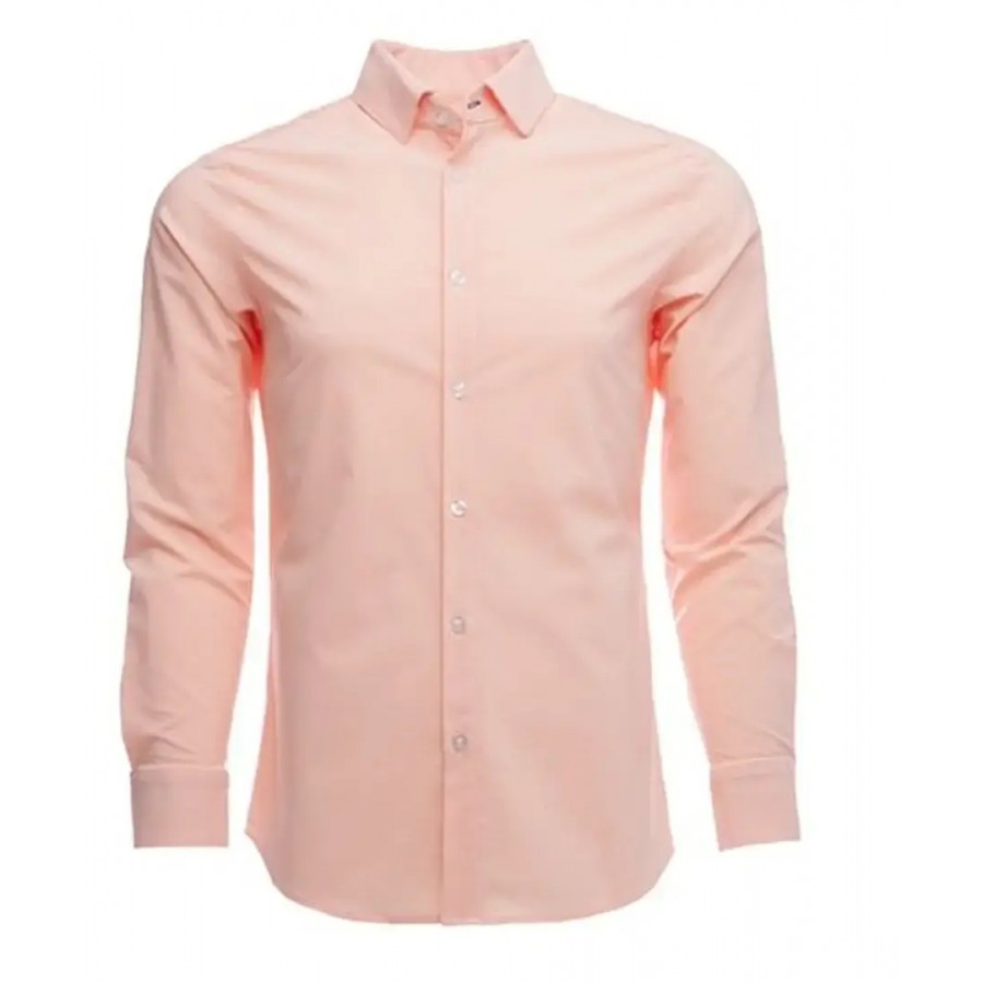 Trendy Peach Cotton Long Sleeves Solid Regular Fit Casual Shirt For Men