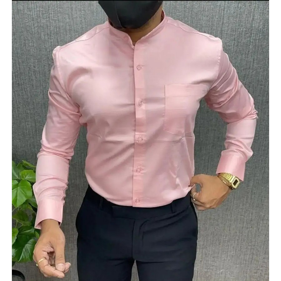 Trendy Pink Cotton Long Sleeves Solid Regular Fit Casual Shirt For Men