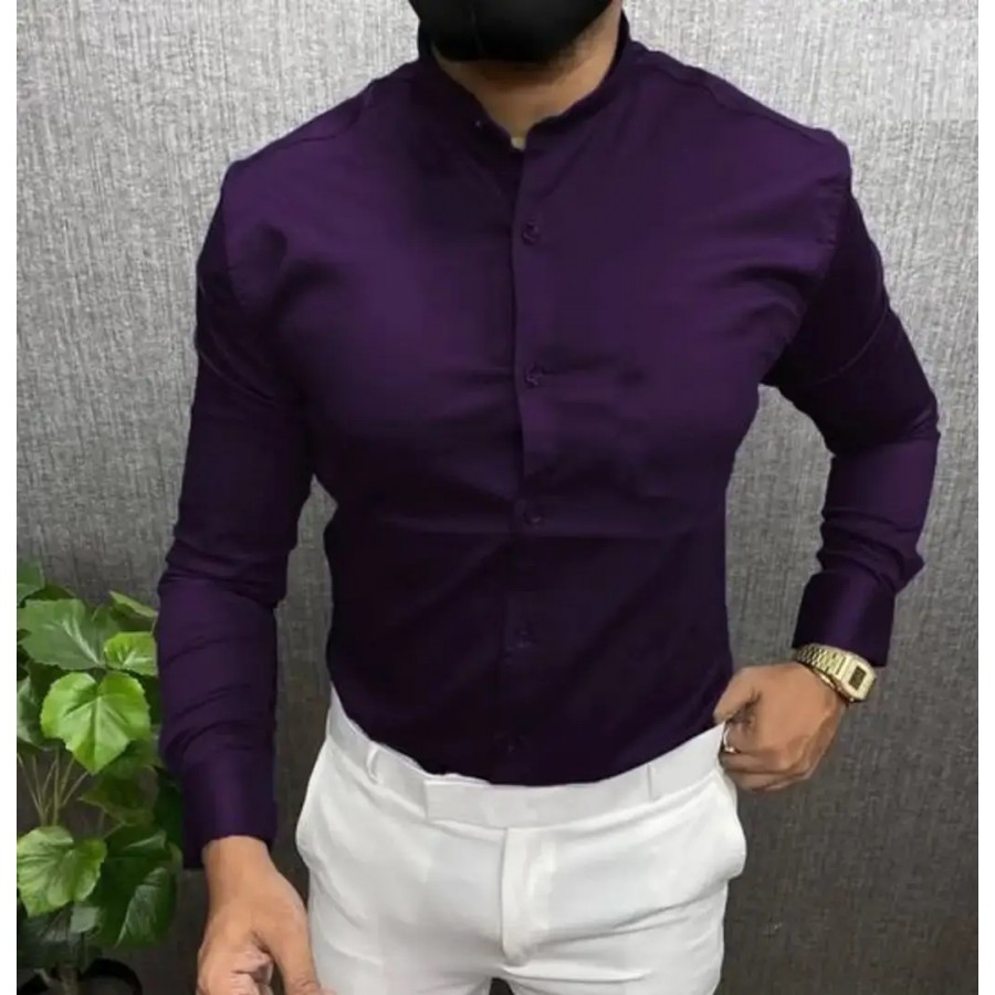 Trendy Purple Cotton Long Sleeves Solid Regular Fit Casual Shirt For Men