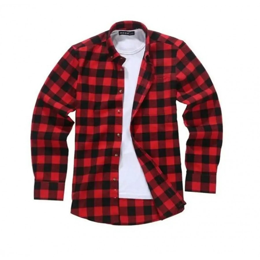 Trendy Red Cotton Long Sleeves Checked Regular Fit Casual Shirt For Men