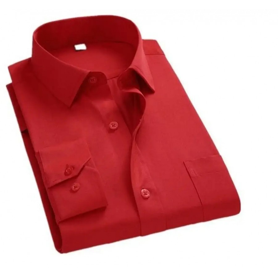 Trendy Red Cotton Long Sleeves Solid Regular Fit Casual Shirt For Men