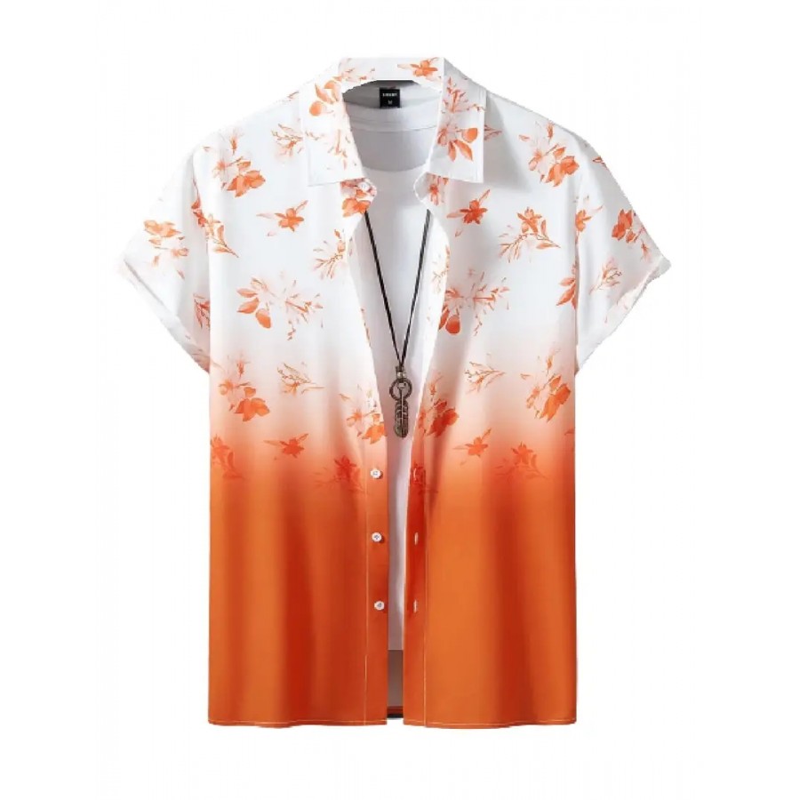 Uiriuy Funky Printed Shirt for Men. (X-Large, Orange Flower)