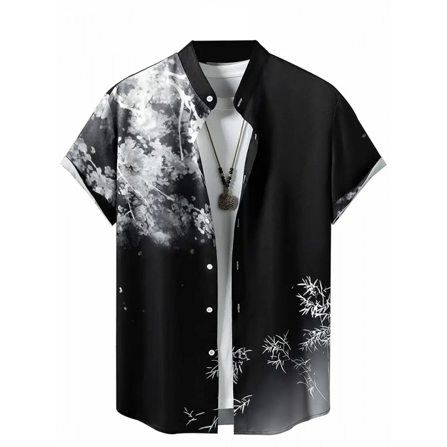 Uiriuy Men's Lycra Digital Print Casual New Shirt Casual Shirts (X-Large, Black Tree)