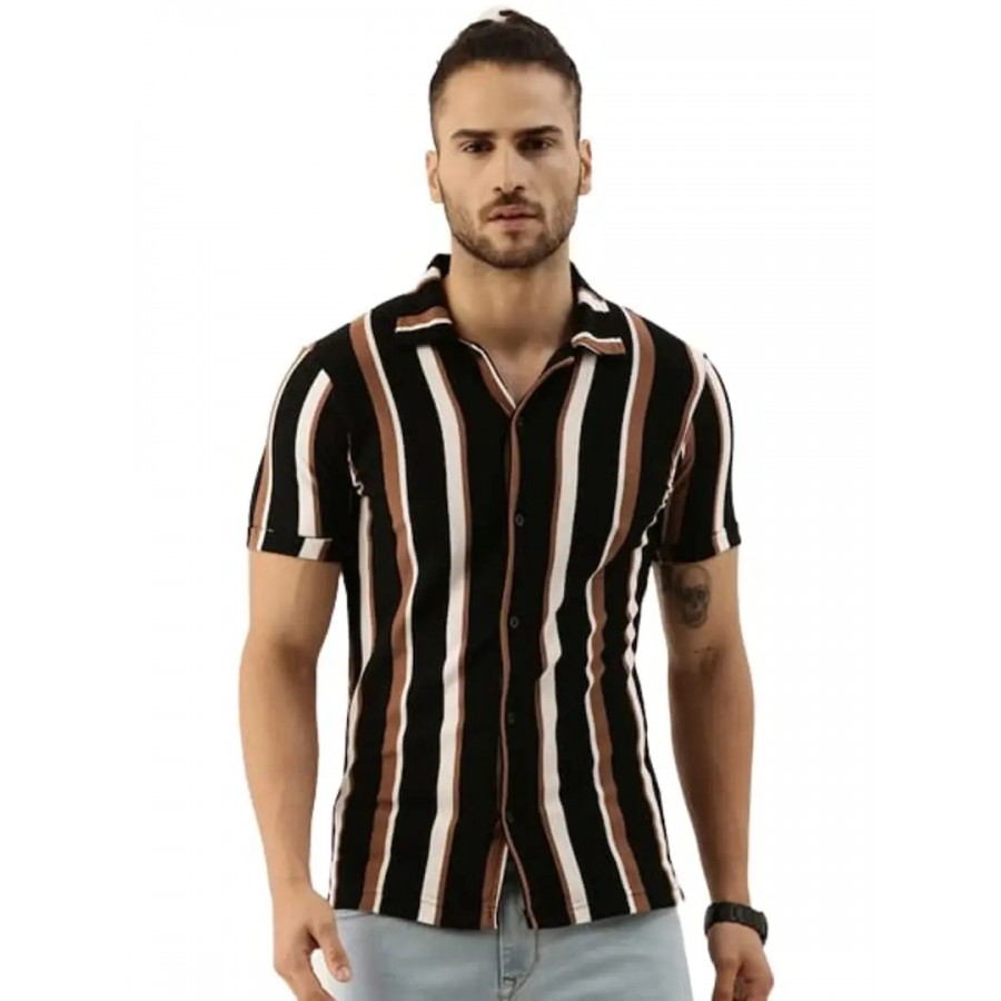 Uiriuy Men's Lycra Digital Print Casual Printable Shirt (X-Large, BlackBrown LINE)