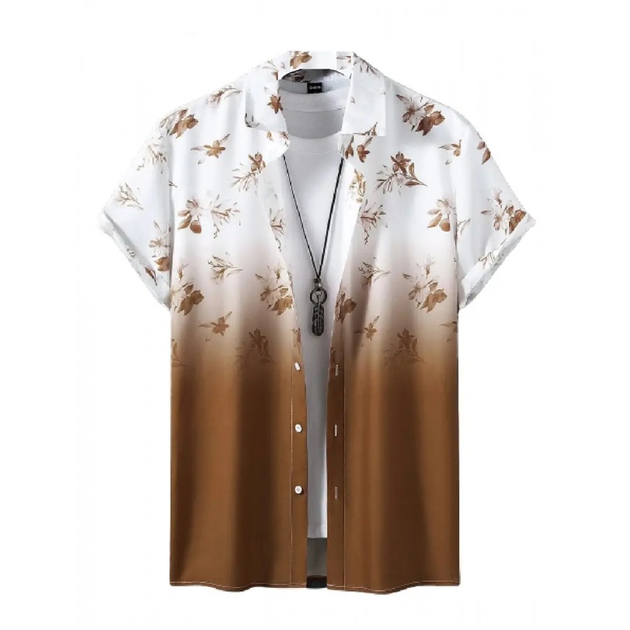 Uiriuy Men's Lycra Digital Print Casual Shirt Casual Shirts (X-Large, Brown Flower)