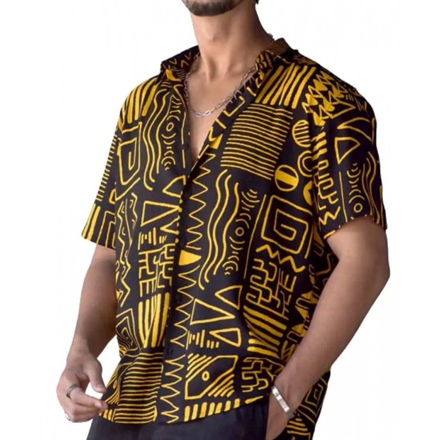 Uiriuy Men's Rayon Digital Print Casual Shirt (X-Large, Yellow Mix)