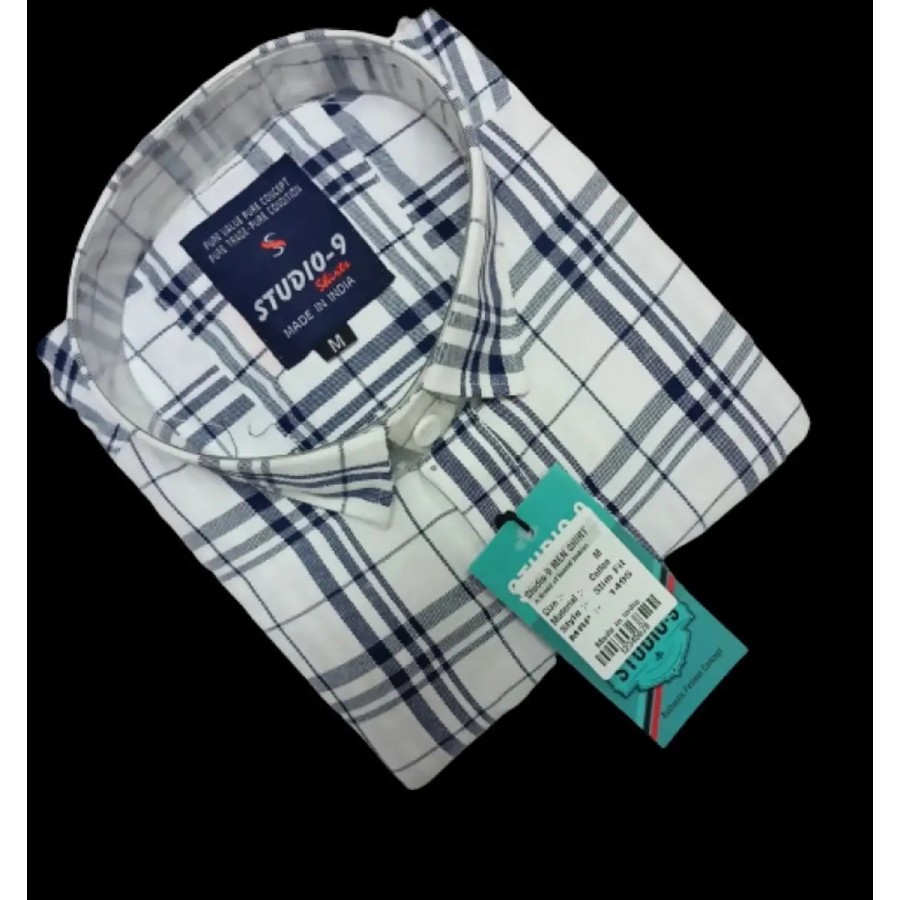 White Cotton Blend Checked Casual Shirts For Men