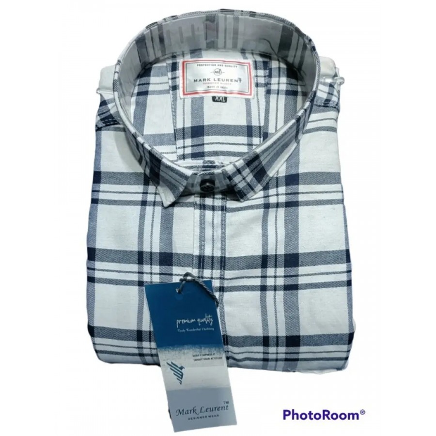 White Cotton Checked Casual Shirts For Men