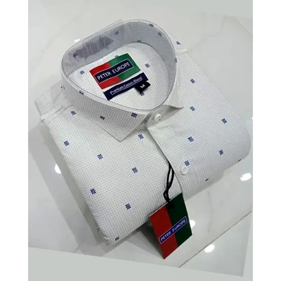 White Cotton Printed Casual Shirts For Men