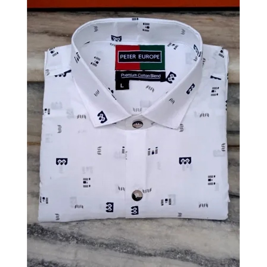 White Cotton Printed  Casual Shirts