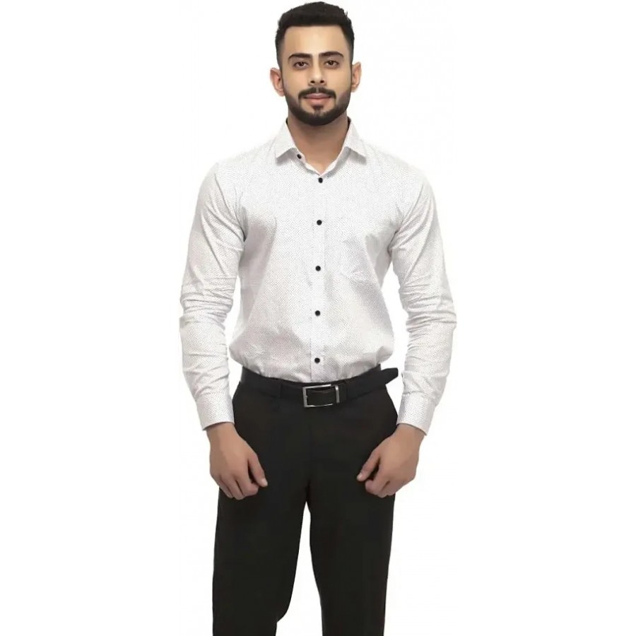 White Cotton Printed Regular Fit Casual Shirt