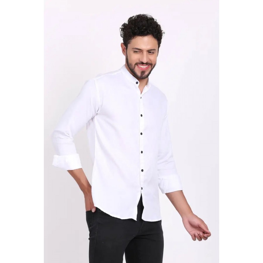 White Cotton Solid Casual Shirts For Men