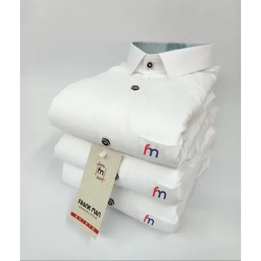 White Cotton Solid Casual Shirts For Men