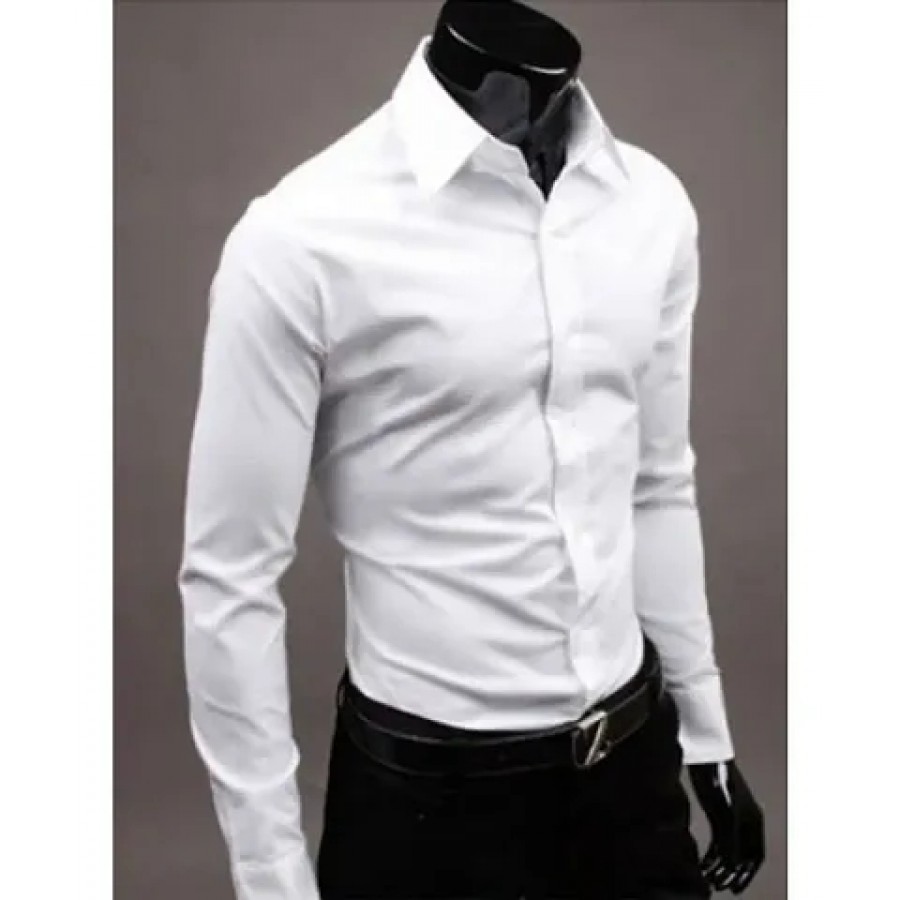 White Cotton Solid Casual Shirts For Men