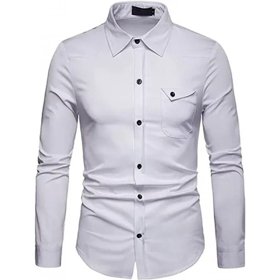 White Cotton Solid Casual Shirts For Men