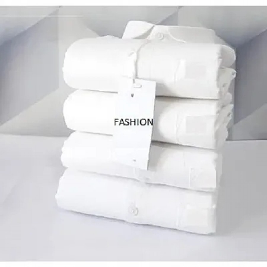 White Cotton Solid Casual Shirts For Men