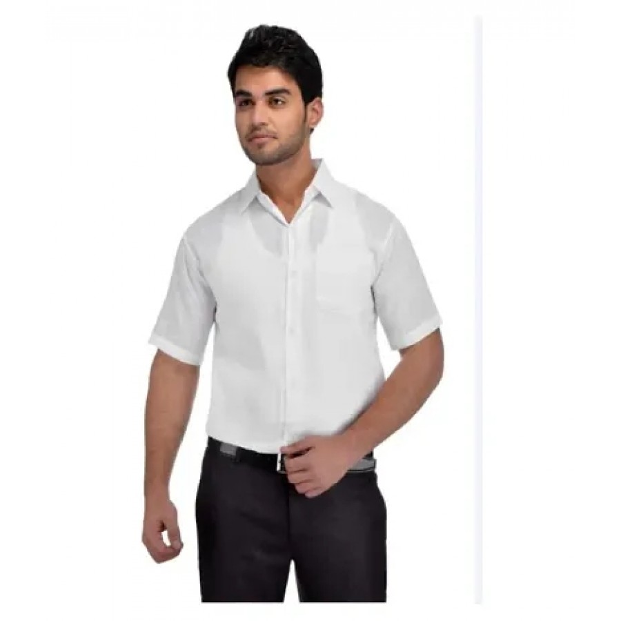 White Cotton Solid Casual Shirts For Men