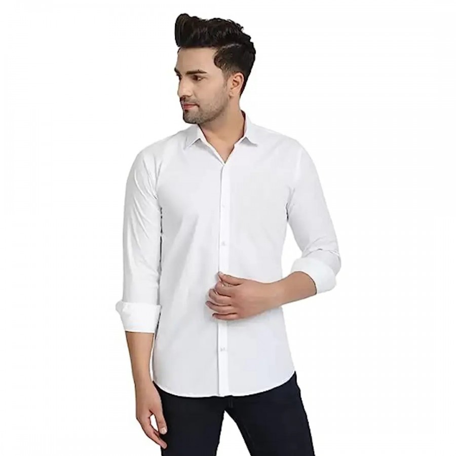 White Plain Cotton Full Sleeve Shirt