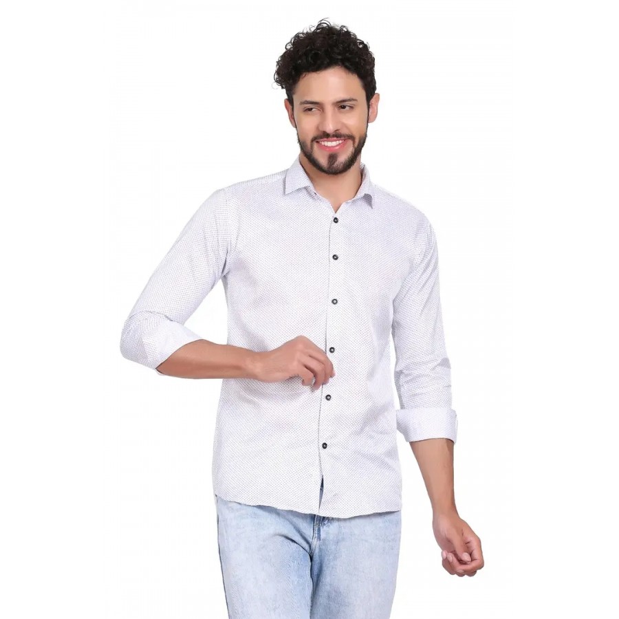 White Polyester Printed Casual Shirts For Men