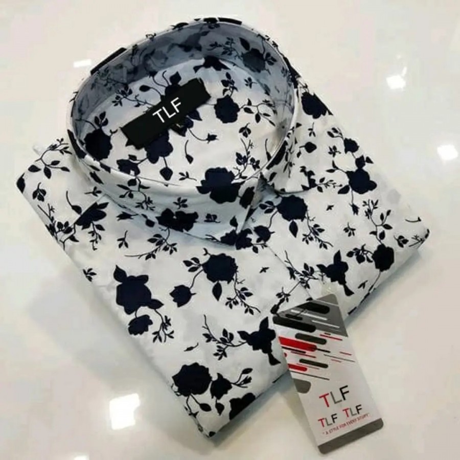 White Cotton Printed Casual Shirts For Men