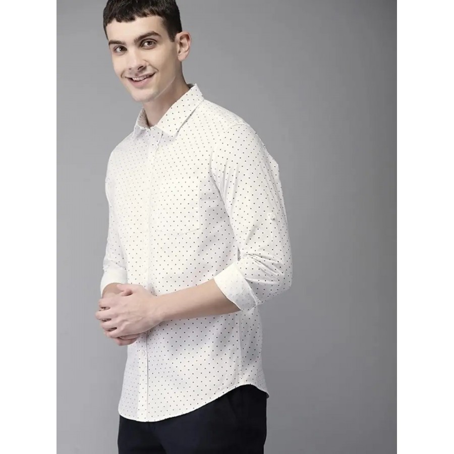 White Polka Dot Cotton Full Sleeve Shirt